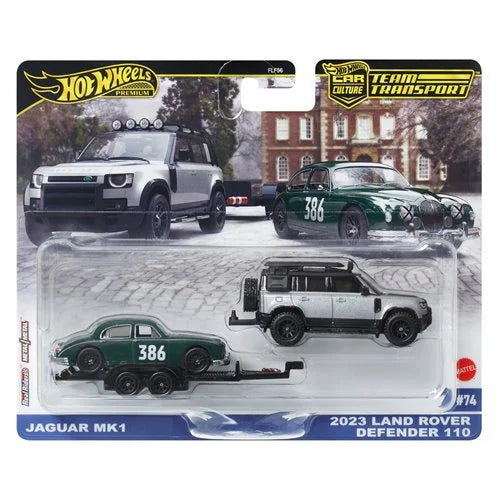 Hot Wheels 2024 Team Transport Jaguar MK 1 & 2023 Land Rover Defender