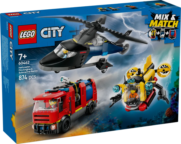 LEGO City 60462 Helicopter, Fire Truck & Submarine Remix