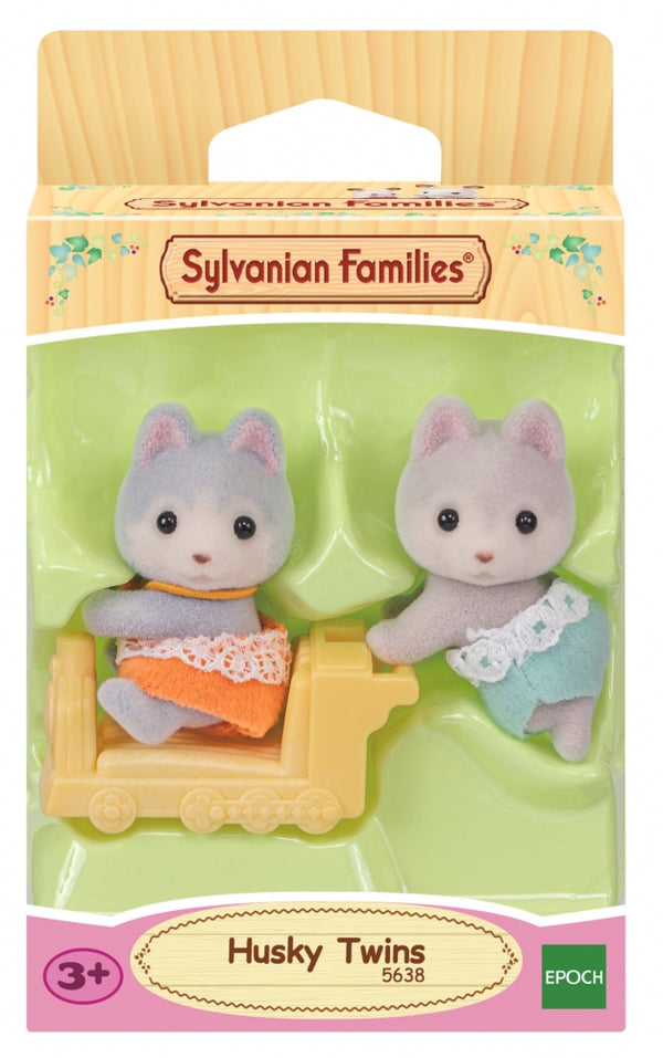 Sylvanian Families husky Twins With Ride-On Train