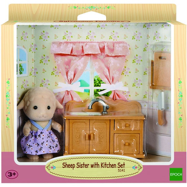 Sylvanian Families Sheep Sister With Kitchen Set